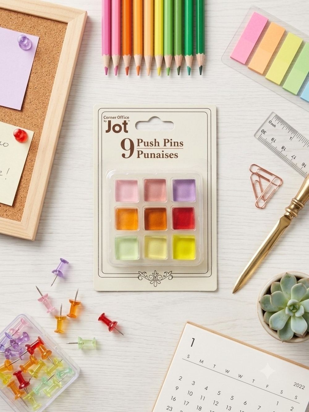 |FREE W/PURCHASE| Colorful Push Pins - Assorted (9-Pack)